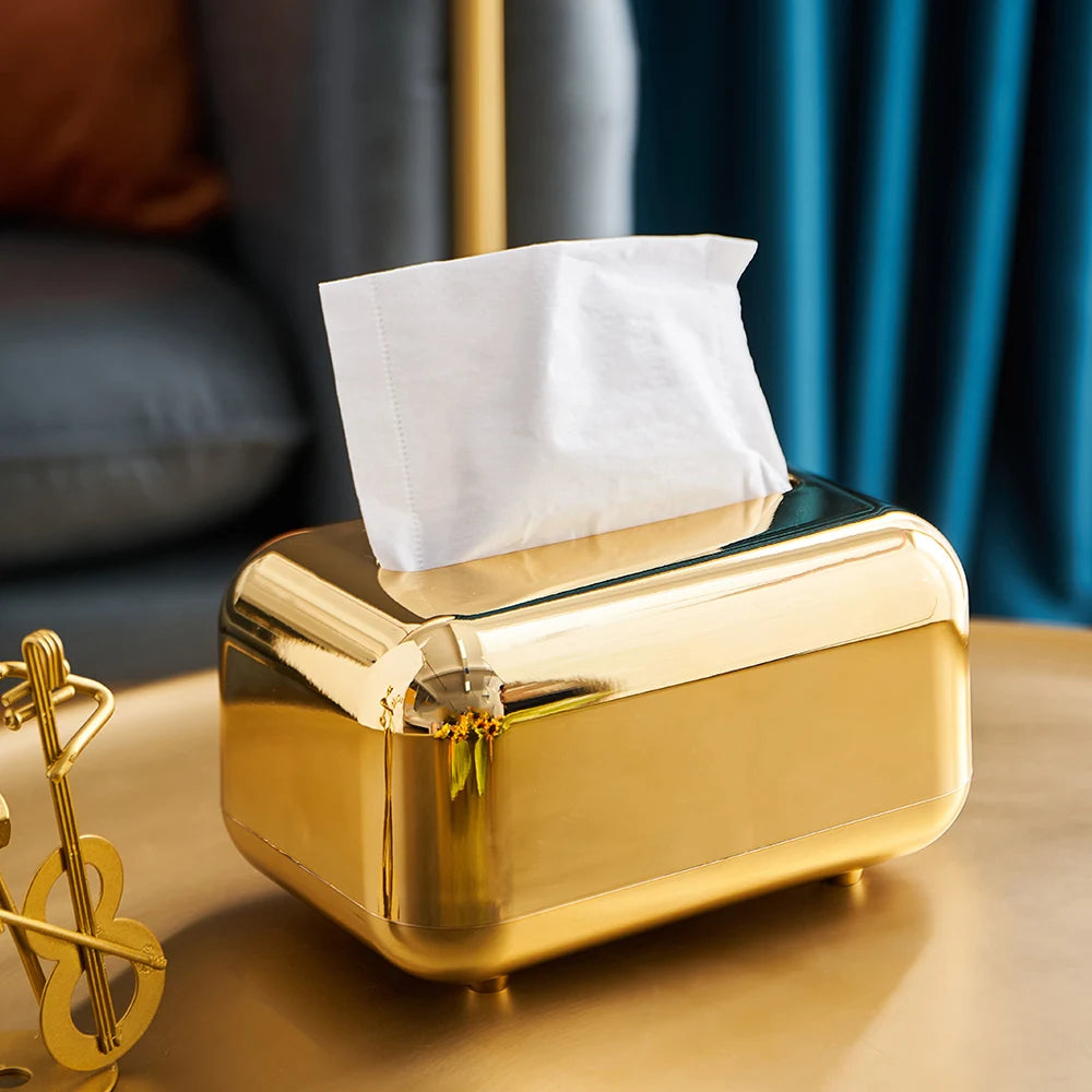 Light Luxury Golden Tissue Box Wipe Case Boxed Tissue Office and Home Storage Box Living Room Desktop Decoration Tissue Box Gift