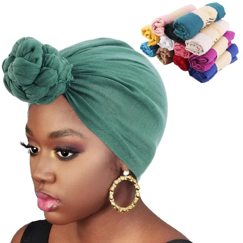 New Women Big Flower Turban Wedding Party Beanie Elegant Cap Head Wrap Long Stretch Jersey Hijab Musulman Scarf  African Turban