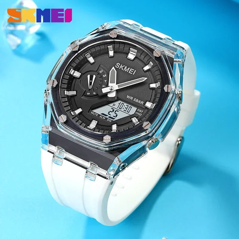 SKMEI 2100 Waterproof Men Watch Countdown Stopwatch Led Light Electronic Movement Wristwatch 5Alarm Clock 2 Time Digital Watches