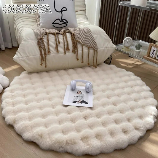 Faux Fur Round Carpets Luxury Bubble Shaped Plushrugs for Bedroom Decor Non Slip Dressing Table Area Rugs Soft Fluffy Floor Mat