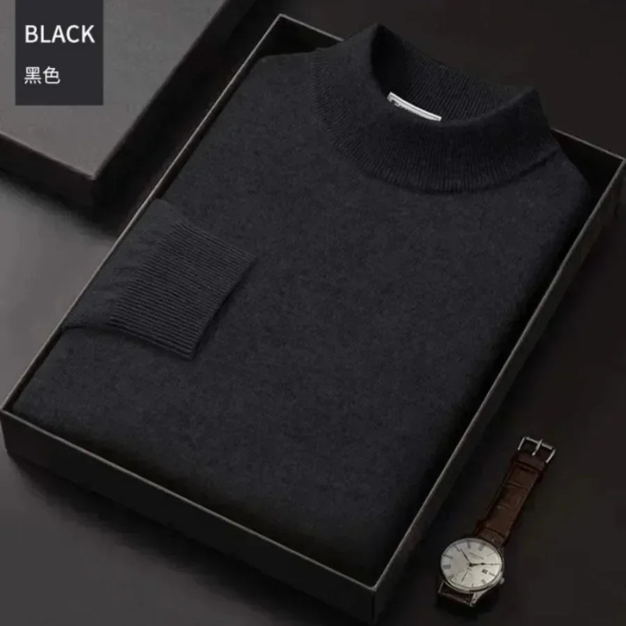 New 2023 Men's Mock Collar 100% Pure Woolen Sweater Tops Autumn Winter Cashmere Sweater Men Pullover Knitted Warm Sweater Male