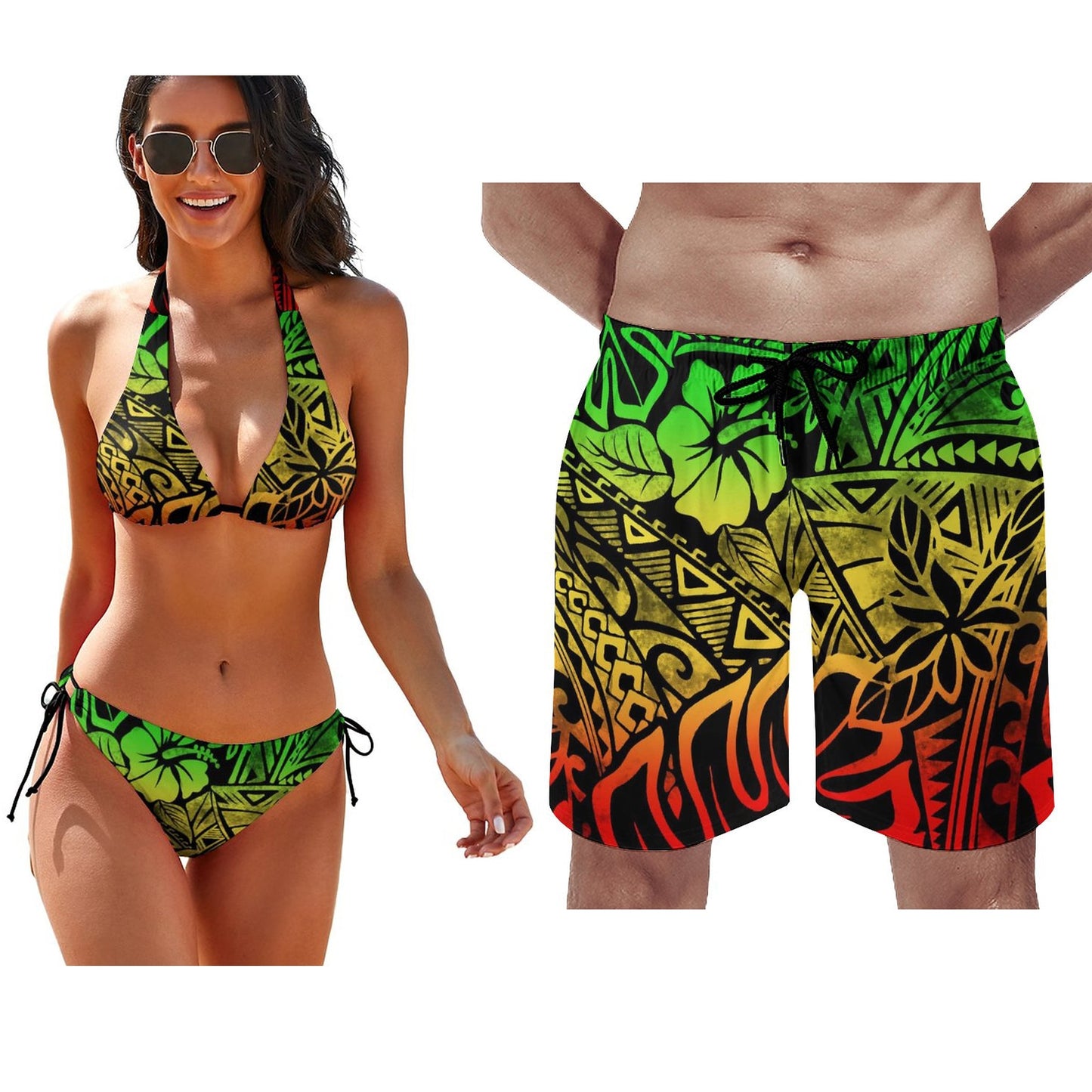 2023 Sexy Bikini Customized Vintage Polynesian Push Up Swimwear Beach Shorts Men&#39;s Beach Pants Couple Swimwear