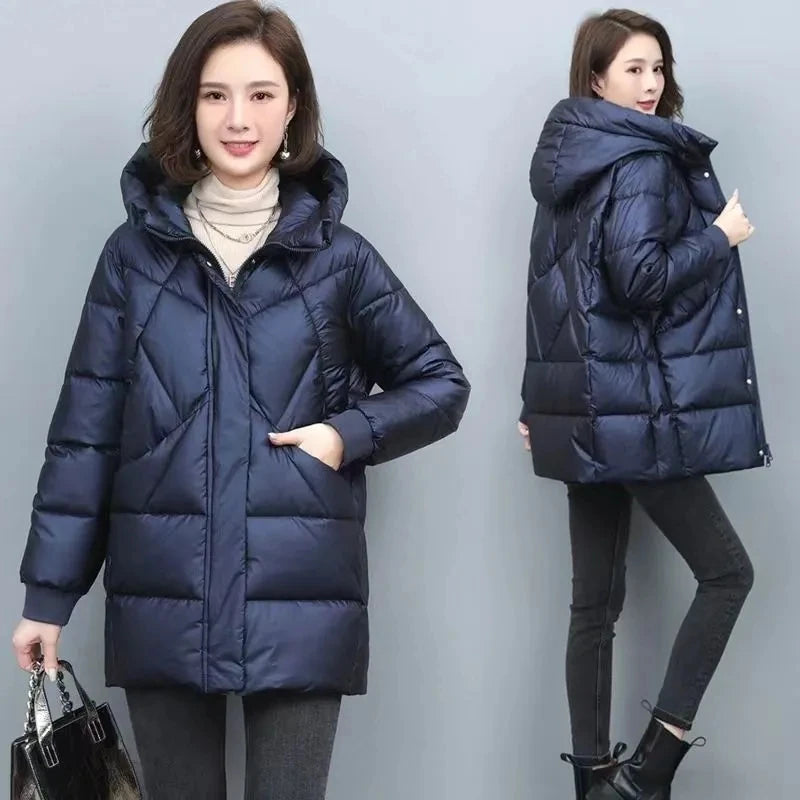 2023 Winter New Jackets Elegant Mother Parkas Padded Jacket Thick Down Padded Jacket Hooded Cotton Coat Women's  Mid-Length Park