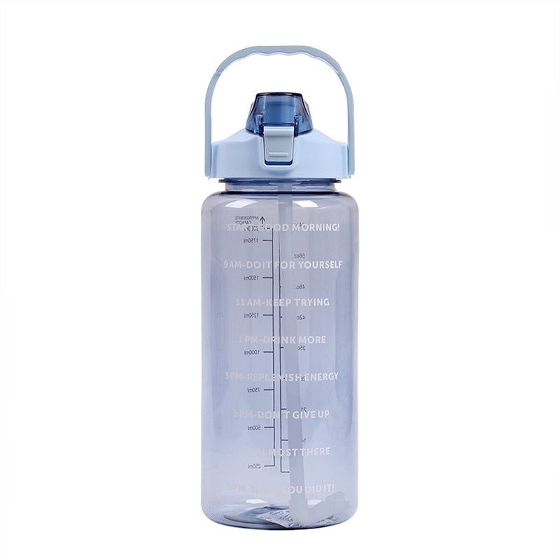 2 Liters Water Bottle Motivational Drinking Bottle Sports Water Bottle with Time Marker Stickers Plastic Cups Botellas De Agua