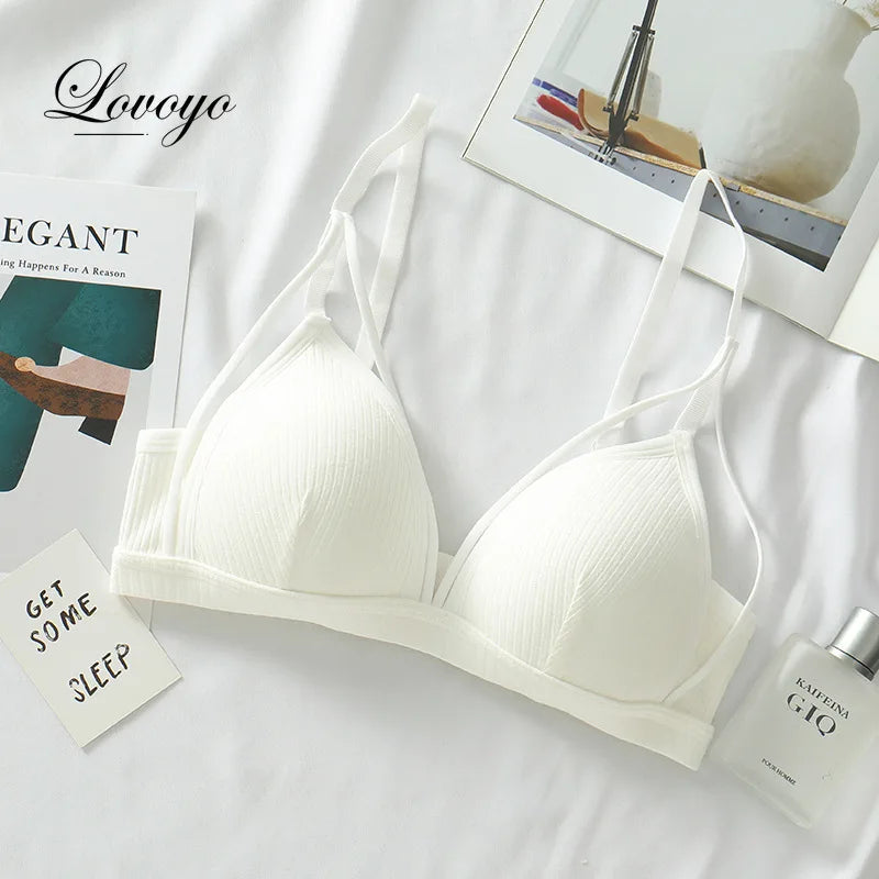 Sexy Women Bra Wire Free Brassiere Push Up Lingerie French Triangle Cup Bra Underwear Thread Top Female Intimates Bralette