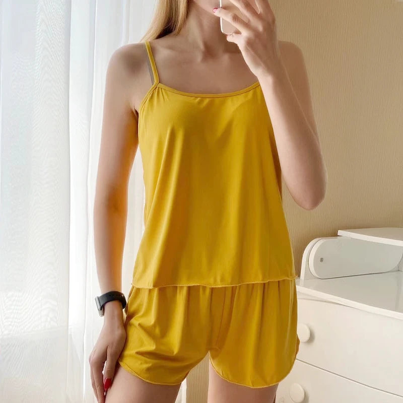 Summer Pajamas Set for Women Sexy Home Clothes SleepwearTank Top Suits with Shorts Cute Underwear Soft Nightwear Sleeveless