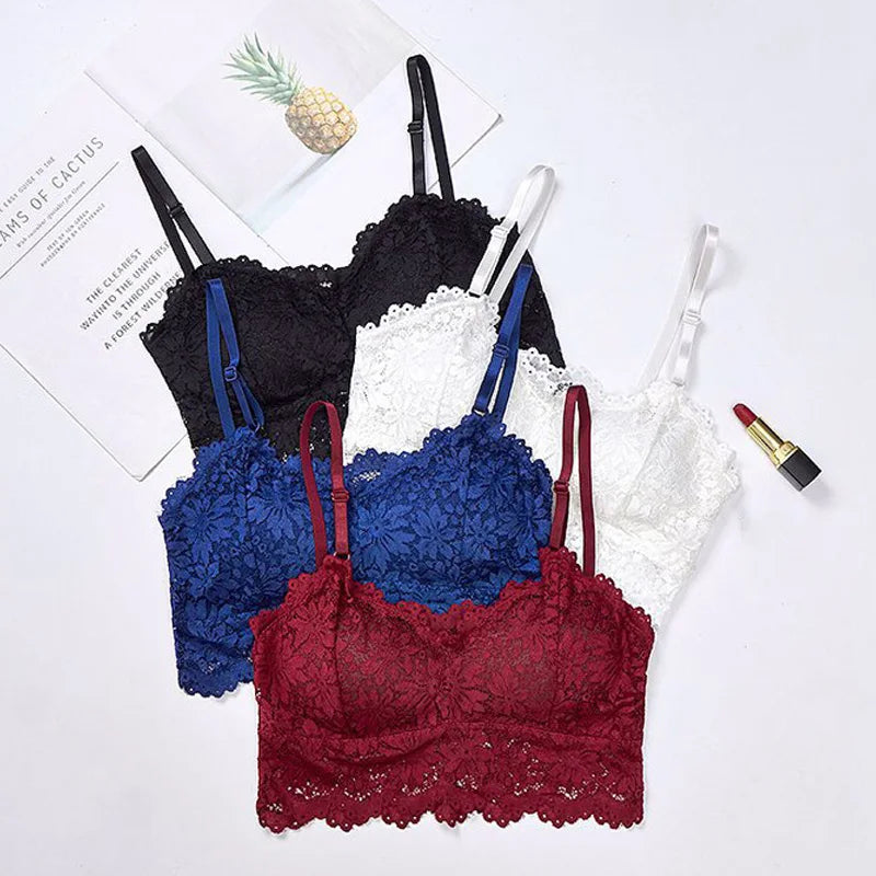 New Arrivals Women Push Up Wireless Sexy Lace Bra Crop Top Elastic Bralette Underwear Lingerie Full Cup