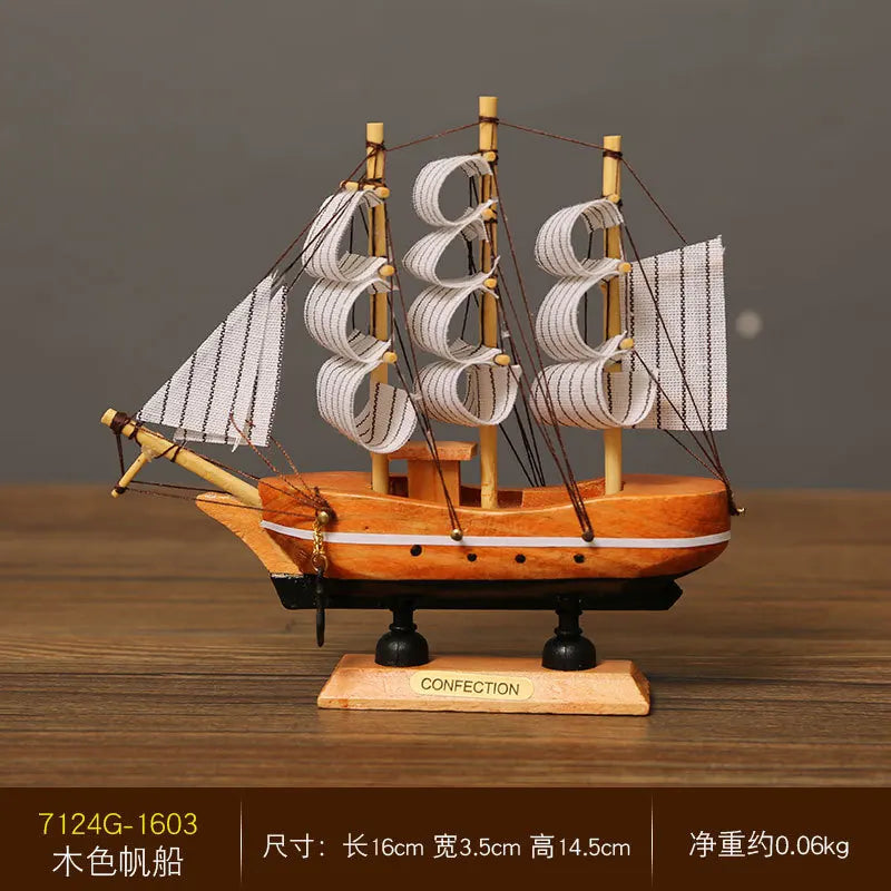 Pirate ship Sailboat model Wooden small wooden boat decoration Cake ornaments Fishing boat home tabletop decoration LED 16-20cm