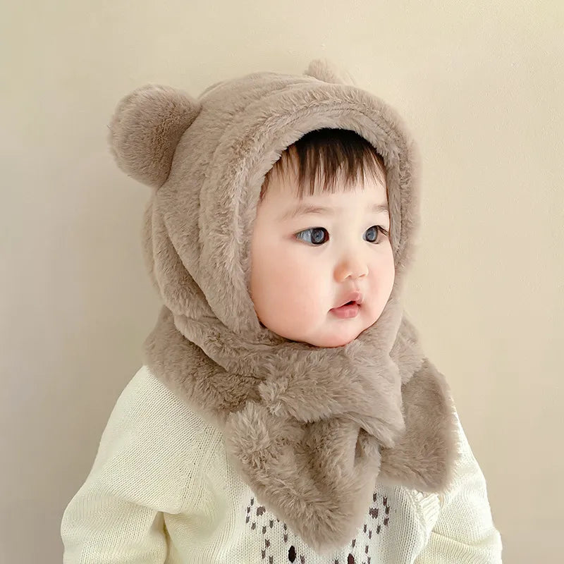 6-24 Months Baby Hat One Piece Little Baby Bear Hat Scarf Winter Thick Ear Hat for Boys and Girls Infant Toddler Accessories