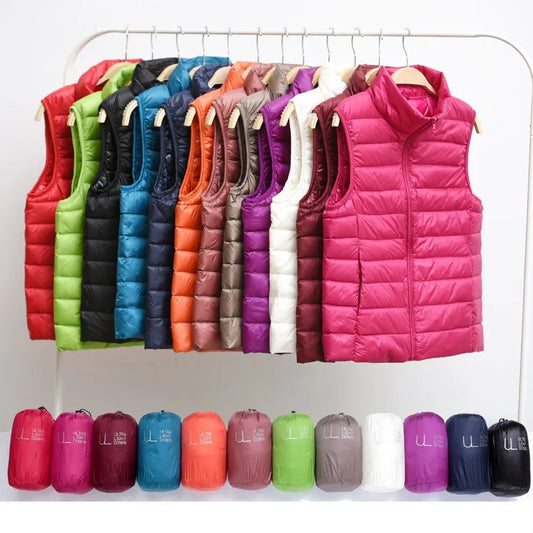 New 2023 Women Women Ultra Light Down Vests Slim Sleeveless Jacket Portable Girl Lightweight Windproof Waistcoat