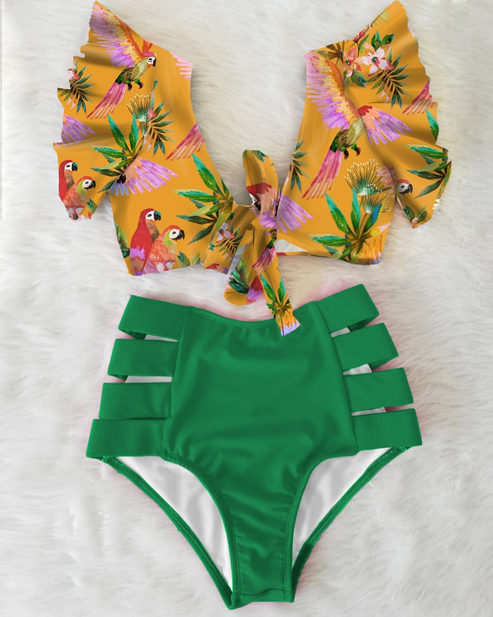 High Waist Ruffled Sexy Bikini Set 2022 Flounce Biquini Swimwear Women Two Pieces Swimsuit Floral Beachwear V-Neck Bathing Suit