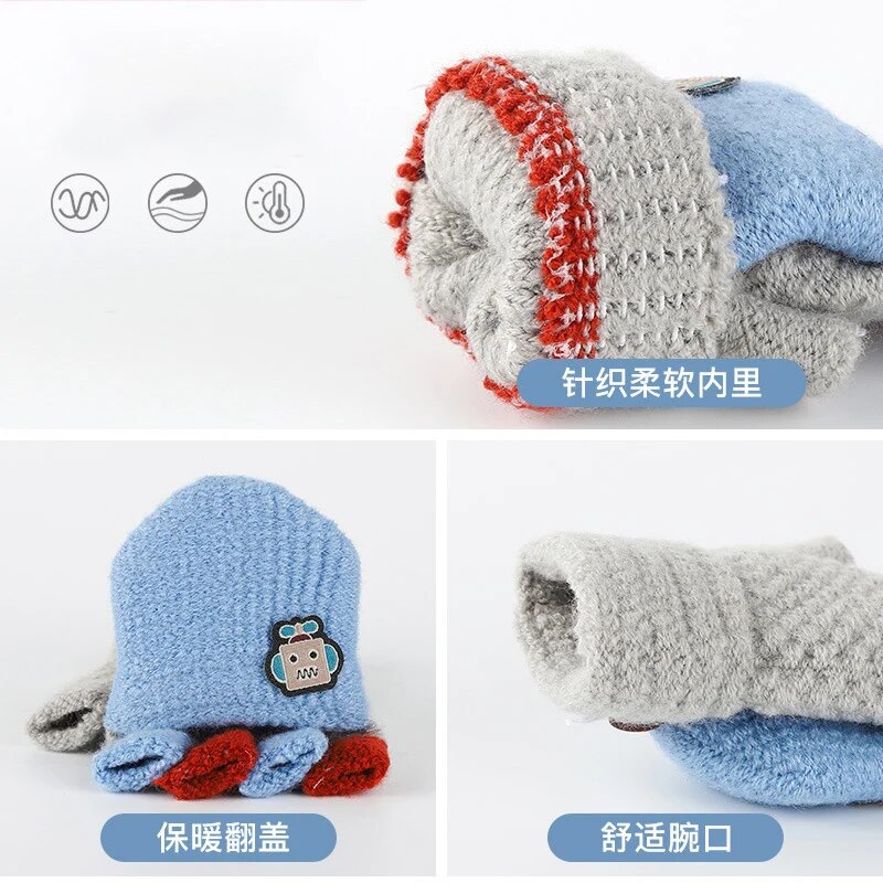 5-12 Years Winter Kids Warm Gloves Children Knitted Stretch Mittens Boy Girl Patchwork Elastic Fingerless Children Winter Gloves