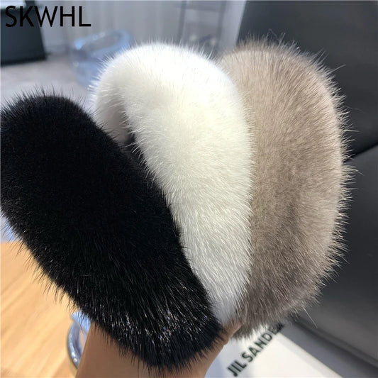 2024 Hot Sale New Women's Luxury Winter 100% Mink Fur Headband High Quality Real Fur Hair Band Lady Fashion Hair Hoop