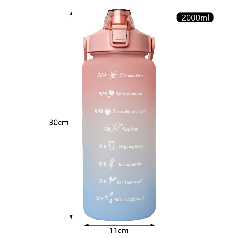 2 Liters Water Bottle Motivational Drinking Bottle Sports Water Bottle with Time Marker Stickers Plastic Cups Botellas De Agua