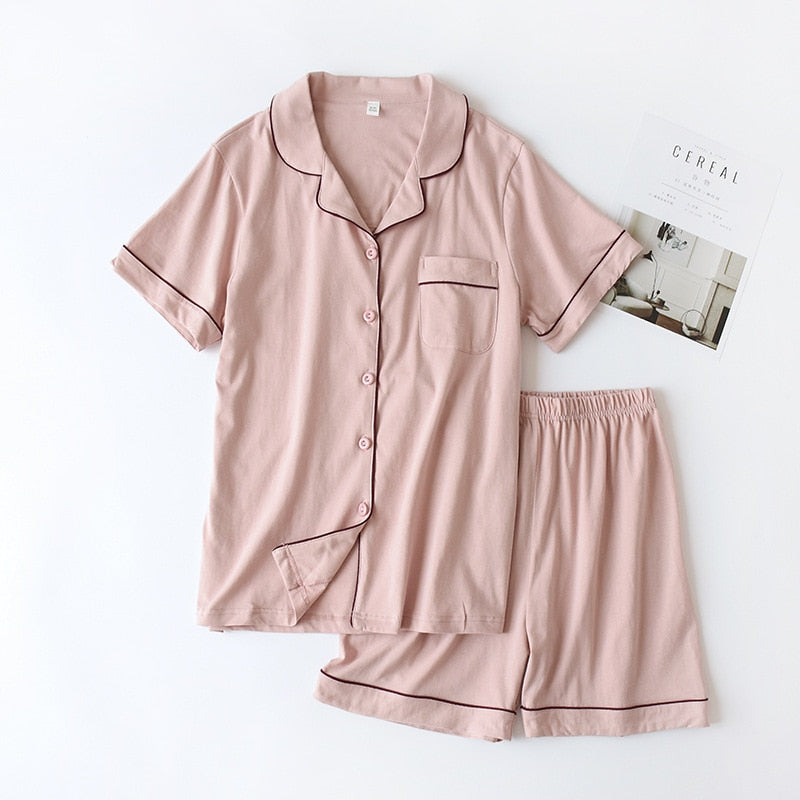 Summer 2023 new cotton couple pajamas suit female short-sleeved shorts men&#39;s pajamas thin home service suit  pyjamas women pink