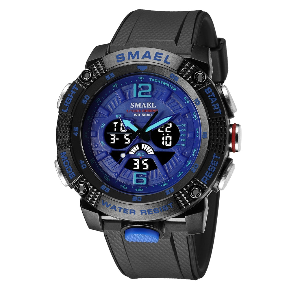 SMAEL Brand Fashion Student Gift Sport Watch for Men Waterproof Youth Alarm Digital LED Stopwatch Quartz Analog Wristwatch Male