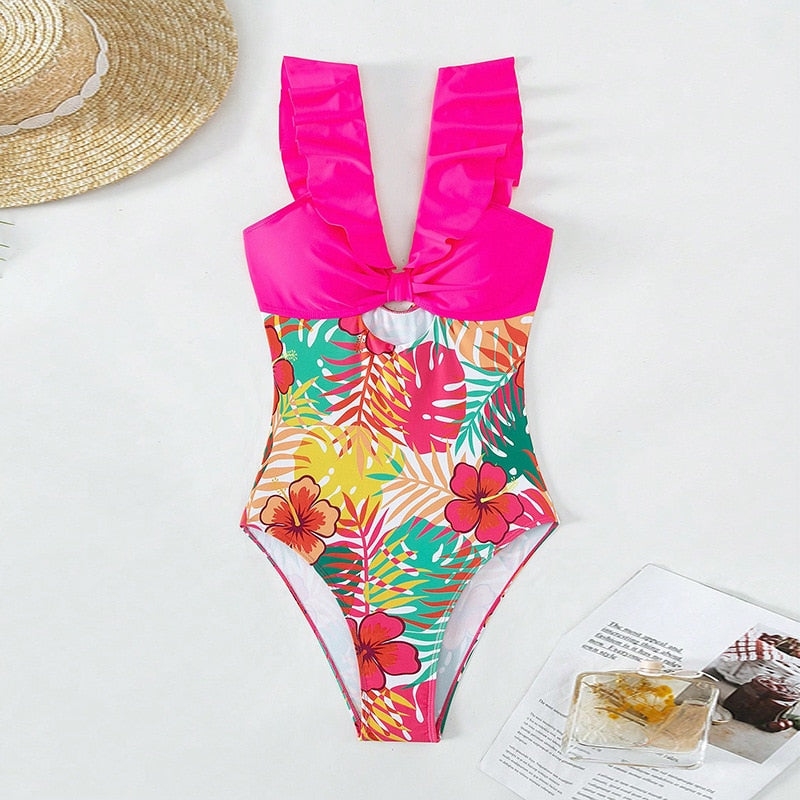 2023 Sexy New Ruffle One Piece Swimsuit Off The Shoulder Swimwear Women Swimsuit Deep-V Bathing Suits Beach Wear Swim Suit