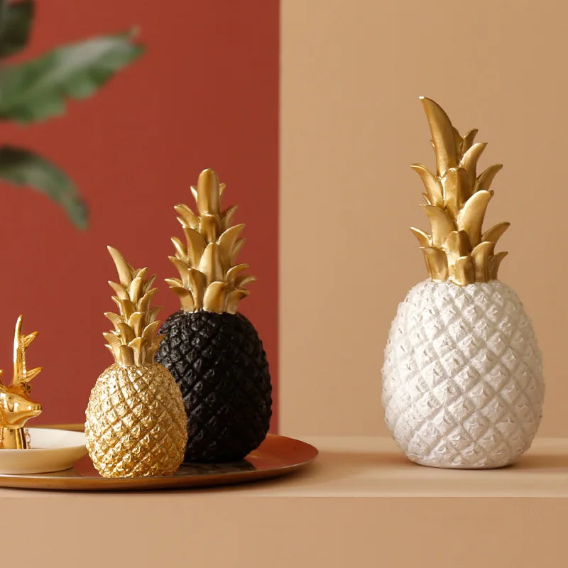 Vilead Resin Pineapple Miniatures Figurines Interior Living Room Gold Black White Fruit Model Crafts for Home House Decoration