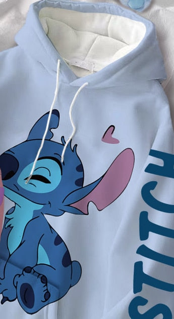 Disney Hoodie Fashion Stitch Angel Monster Letter Cartoon Sweatshirt Pullover Cute Harajuku Unisex Women&#39;s Pocket Top