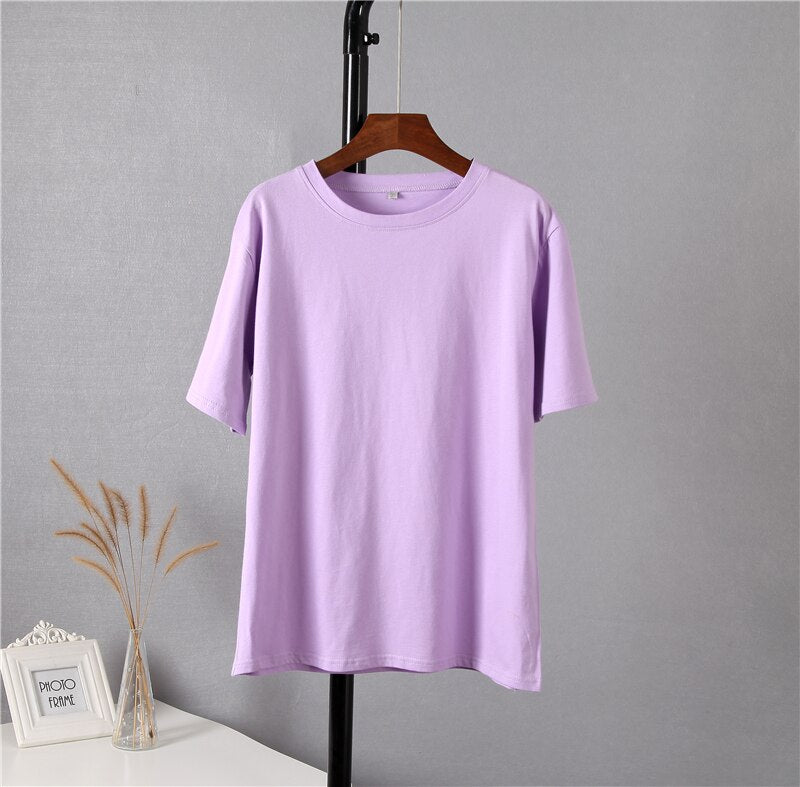 Hirsionsan 100% Cotton Oversized T Shirt Women Harajuku Basic Loose Short Sleeve Tees Soft Female Solid Tops Khaki Summer Jumper