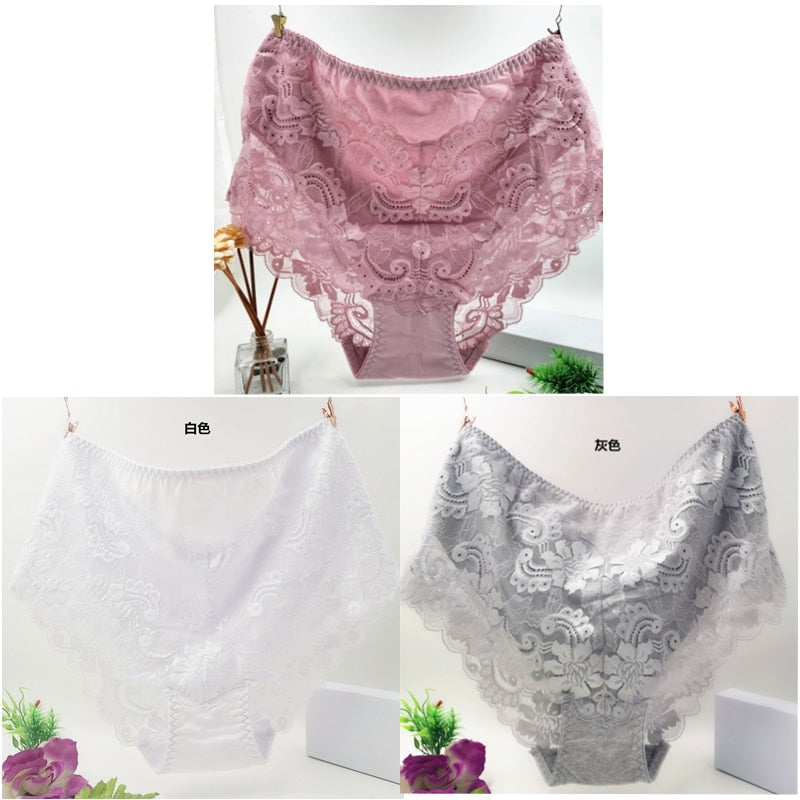 3Pcs/Lot Ropa Interior Femeni Briefs Plus Size 7XL Cotton Cutout Lace Lingeries  Intimates Women&#39;s Panties Underwears