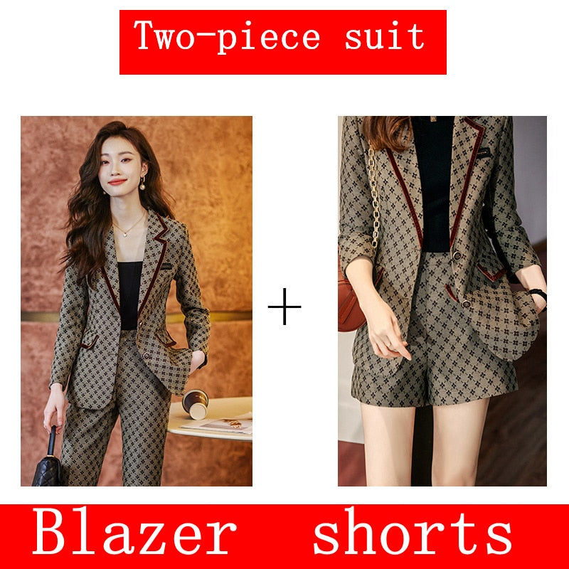 High Quality 2023 Spring Ladies Khaki Korean Fashionable Blazer Sets Women Suits Work Wear Office Autumn Casual Pants Jacket