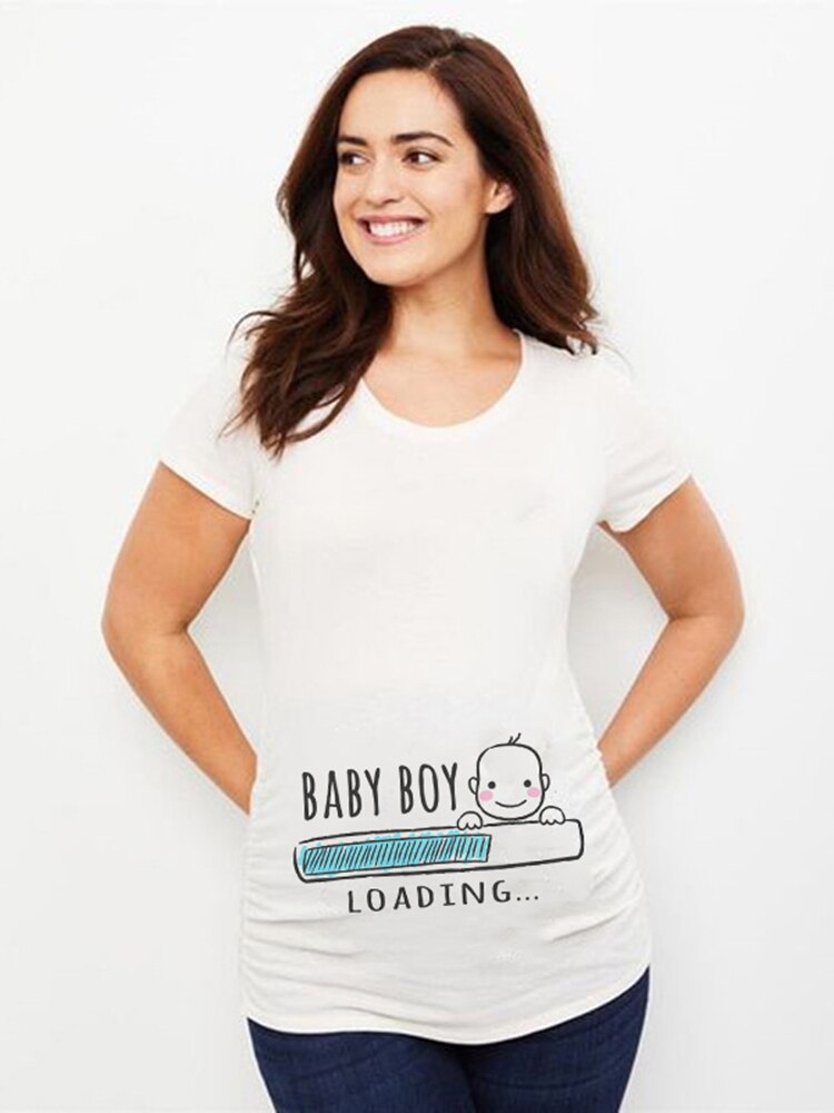 Baby Loading 2023 Women Printed Pregnant T Shirt Girl Maternity Short Sleeve Pregnancy Announcement Shirt New Mom Clothes