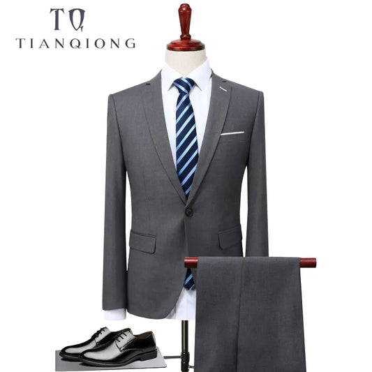 TIAN QIONG 2 Piece Suits Men Korean Latest Coat Pant Designs Grey Mens Suit Autumn Winter Thick Slim Fit Wedding Dress Tuxedos