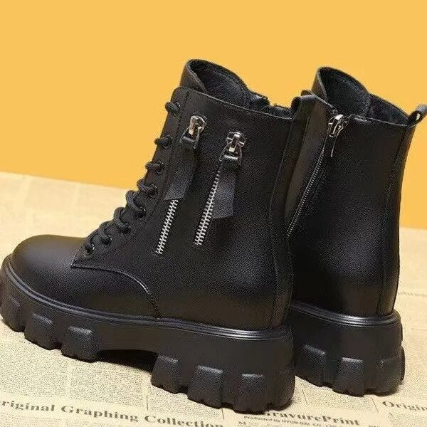 Snow Boots Women Winter 2022 New Plush Velvet Woman Shoes Warm Ankle Boots Thick Cotton Shoes Furry Black Women Leather Boots