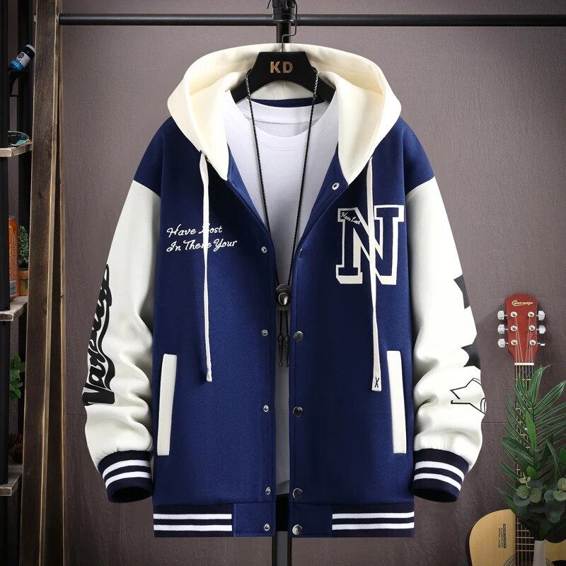 2023 Trendy Hip Hop Hooded Baseball Uniform Unisex Lightweight Sportswear Jacket Men's Bomber Jackets Autumn Coat Letter Printed