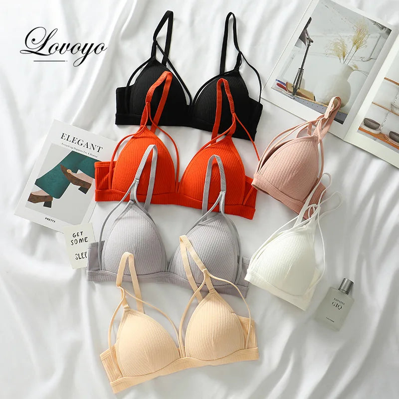 Sexy Women Bra Wire Free Brassiere Push Up Lingerie French Triangle Cup Bra Underwear Thread Top Female Intimates Bralette