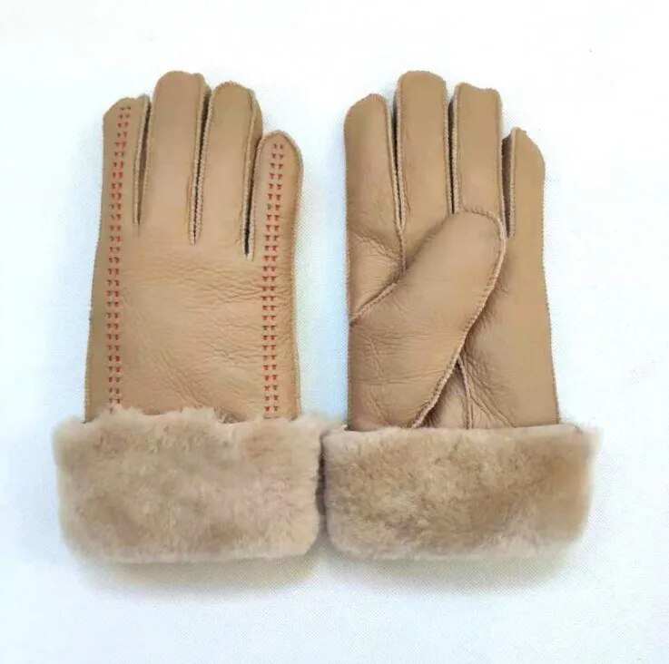 Super Warm Winter Gloves for Women Outdoor Cycling Sheep Leather Gloves Ladies Sheepskin Genuine Fur Guantes Mitten Full Fingers