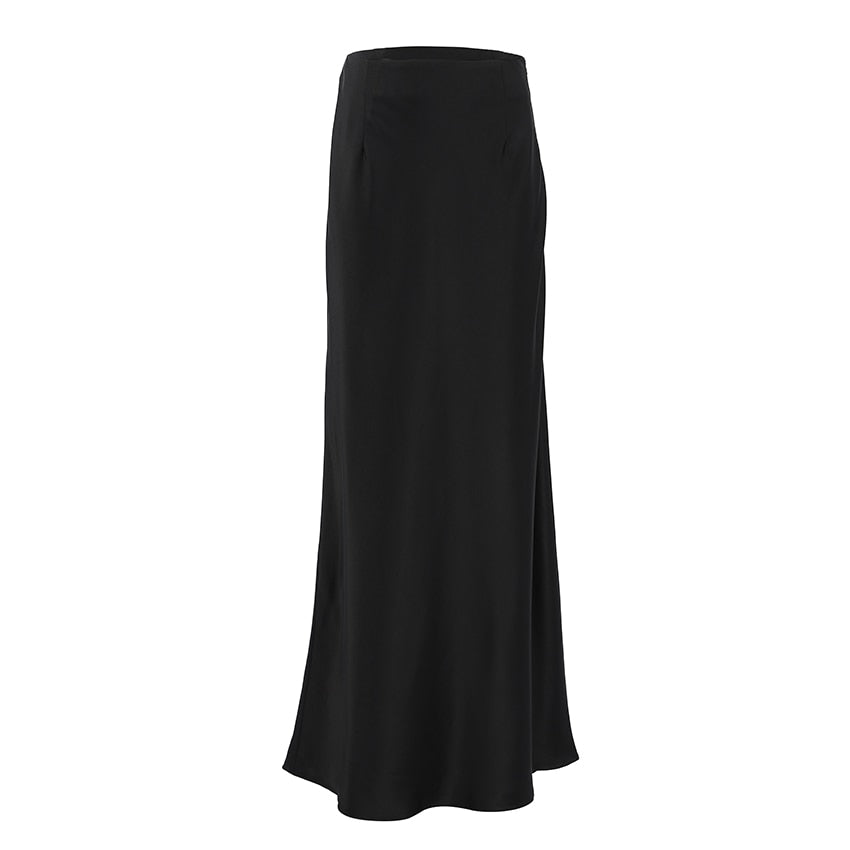 OOTN Elegant Satin Black Trumpet Skirts Fashion Slim High Waist Skirts Women Female 2023 Solid Office Long Skirt Spring Summer