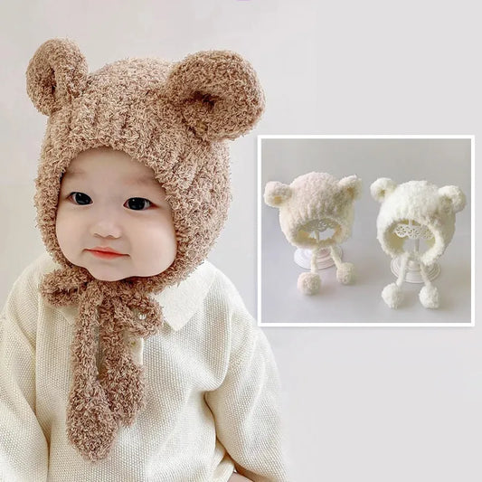 Cartoon Baby Plush Hat Winter Warm Infant Beanie Cap with Ears Autumn Cute Solid Color Kids Boy Girl Earflap Hats Bonnet Gorras