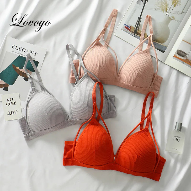 Sexy Women Bra Wire Free Brassiere Push Up Lingerie French Triangle Cup Bra Underwear Thread Top Female Intimates Bralette