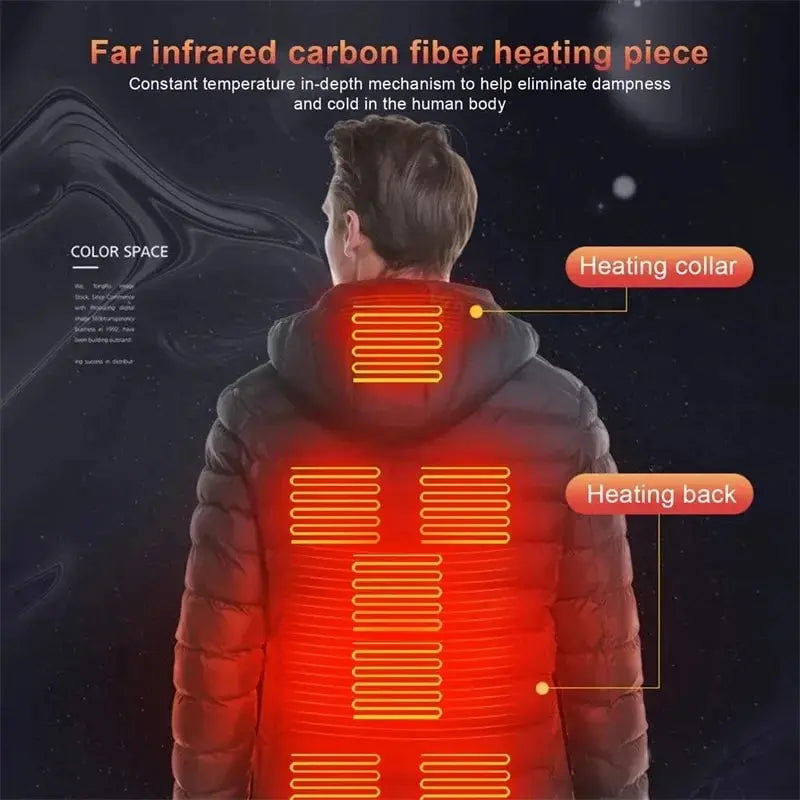 9/19 Areas Heated Jacket Women's Warm Vest USB Men's Heating Jacket Heated Vests Coat Hunting Hiking Camping Autumn Winter Male