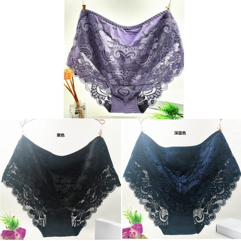 3Pcs/Lot Ropa Interior Femeni Briefs Plus Size 7XL Cotton Cutout Lace Lingeries  Intimates Women&#39;s Panties Underwears