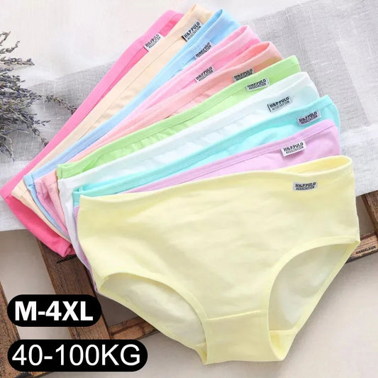 Plus Size Panties Women's Cotton Underwear Girls Briefs Solid Color Lingeries Shorts Comfortable Underpant For Woman 3XL/4XL