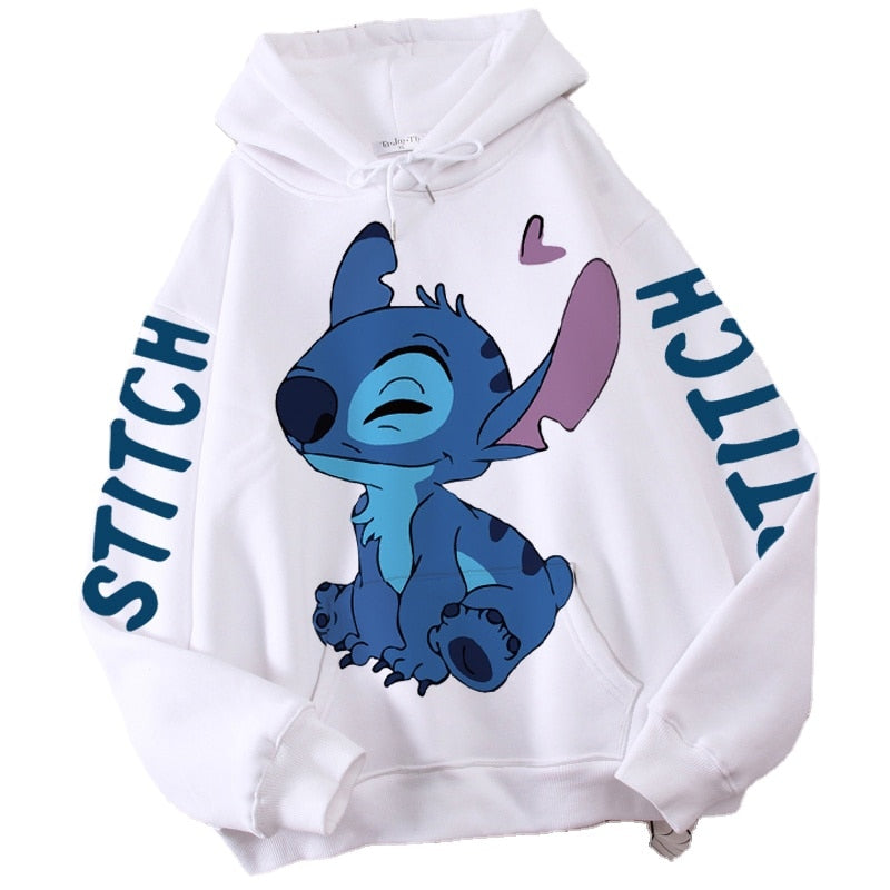 Disney Hoodie Fashion Stitch Angel Monster Letter Cartoon Sweatshirt Pullover Cute Harajuku Unisex Women&#39;s Pocket Top