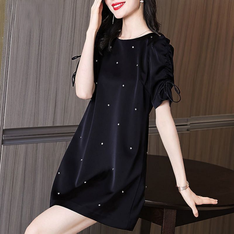 Elegant Shirring Bandage Bow Diamonds Mini Dress Women&#39;s Clothing 2023 Summer New Puff Sleeve Princess Dress