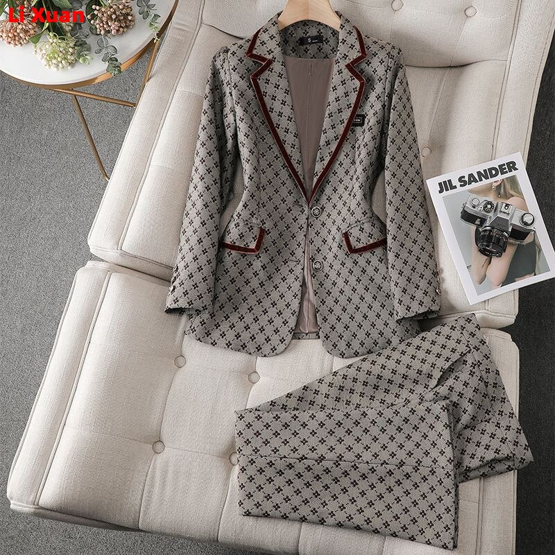 High Quality 2023 Spring Ladies Khaki Korean Fashionable Blazer Sets Women Suits Work Wear Office Autumn Casual Pants Jacket