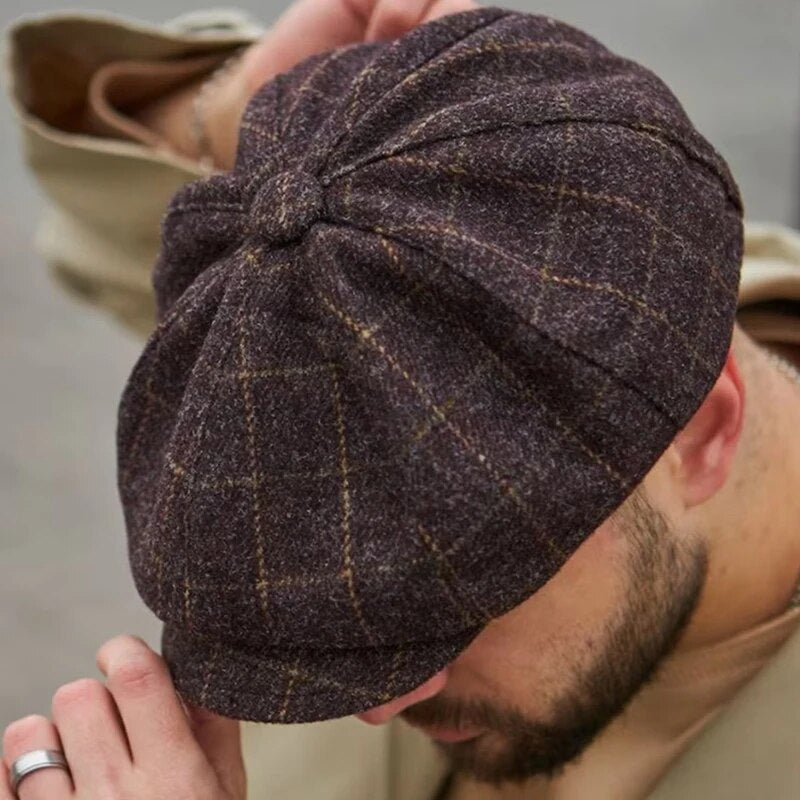 Retro Tweed Newsboy Hat Men Beret Gatsby Beret Hats Peaked Octagonal with Brim Caps Street Caps Winter Spring Hip Hop Beret Caps