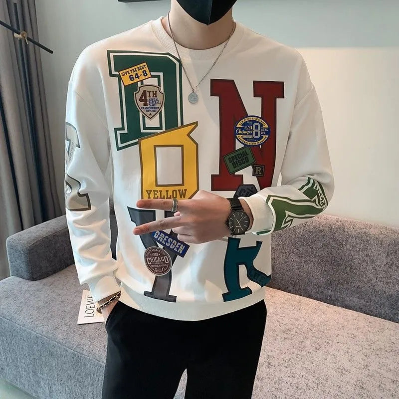 Fashion O-Neck Loose Printed Letter Sweatshirts Men's Clothing 2023 Autumn Winter New Oversized Korean Tops Casual Sweatshirts