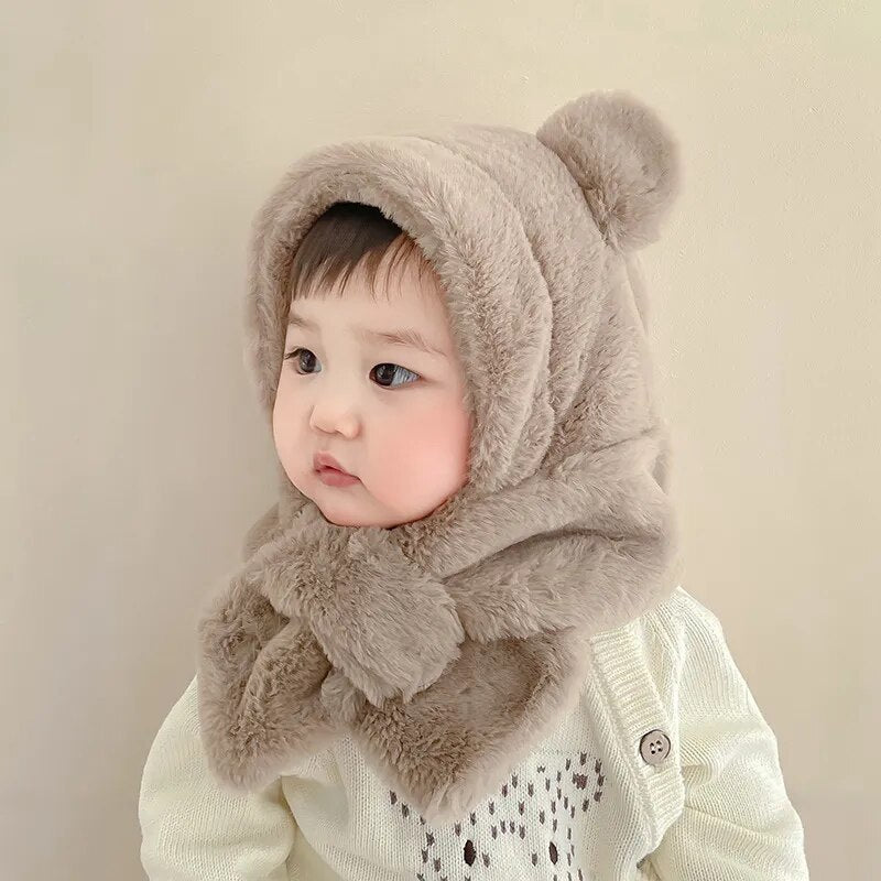 6-24 Months Baby Hat One Piece Little Baby Bear Hat Scarf Winter Thick Ear Hat for Boys and Girls Infant Toddler Accessories