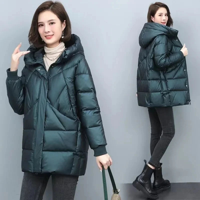 2023 Winter New Jackets Elegant Mother Parkas Padded Jacket Thick Down Padded Jacket Hooded Cotton Coat Women's  Mid-Length Park