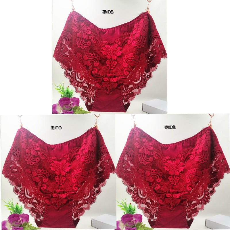 3Pcs/Lot Ropa Interior Femeni Briefs Plus Size 7XL Cotton Cutout Lace Lingeries  Intimates Women&#39;s Panties Underwears