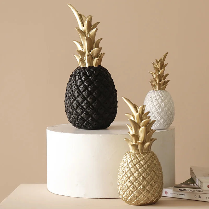 Vilead Resin Pineapple Miniatures Figurines Interior Living Room Gold Black White Fruit Model Crafts for Home House Decoration