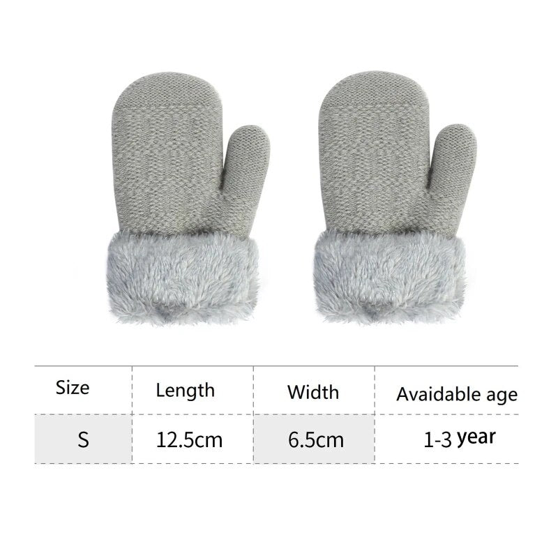 1Pair Winter Gloves Anti-grab Mittens Thicken Warm Fleece Glove Cute Boys Girls Hand Warmer For Newborn Baby 1-3Years