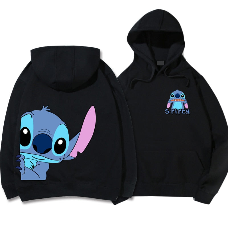 Disney Hoodie Fashion Stitch Angel Monster Letter Cartoon Sweatshirt Pullover Cute Harajuku Unisex Women&#39;s Pocket Top