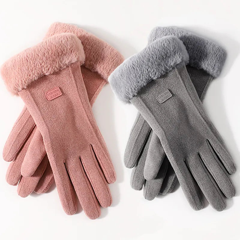 Fashion Winter Women Gloves Furry Warm Mitts Full Finger Mittens Thermal Fleece Lined Outdoor Sport Female Touchscreen Gloves